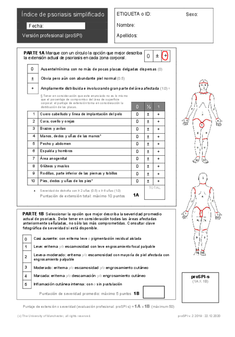 SPI índice de psoriasis simplificado prospi